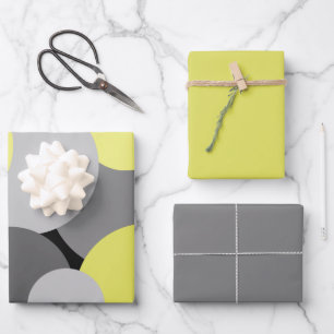 Feuille De Papier Cadeau Pois jaunes et gris