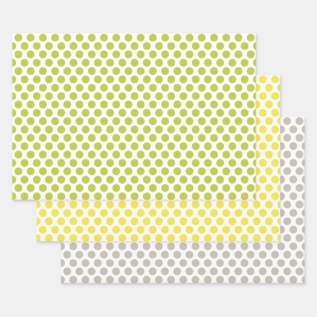 Feuille De Papier Cadeau Pois jaunes, verts et gris (Lot)