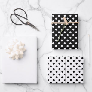 Feuille De Papier Cadeau Pois noirs blancs