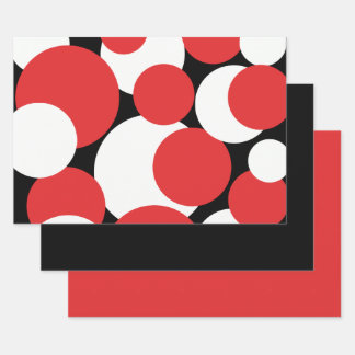 Feuille De Papier Cadeau Pois noirs, blancs et rouges