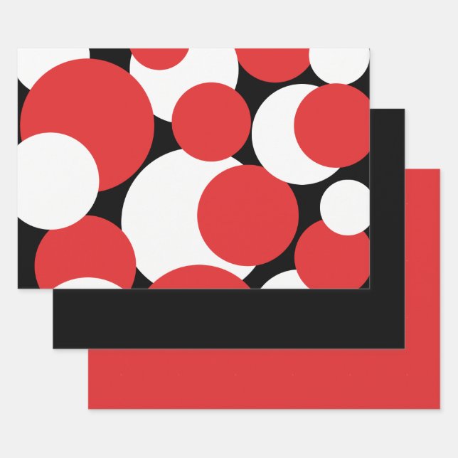 Feuille De Papier Cadeau Pois noirs, blancs et rouges (Lot)