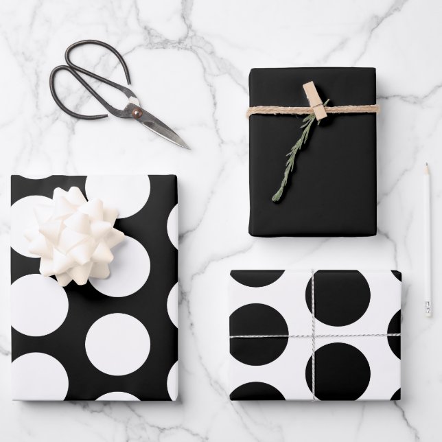 Feuille De Papier Cadeau Pois noirs et blancs (Recto)