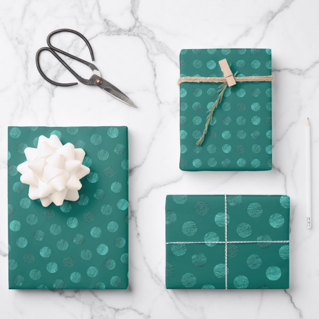 Feuille De Papier Cadeau Pois turquoise Noël moderne & élégant (Recto)