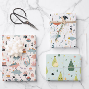 Feuille De Papier Cadeau Poisson, Dinos et Avo