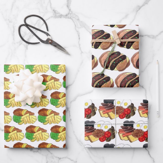 Feuille De Papier Cadeau Poisson et chips braconniers et fraises anglais co (Recto)