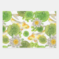 Poisson Koi jaune et Lys d'eau blanche Étang