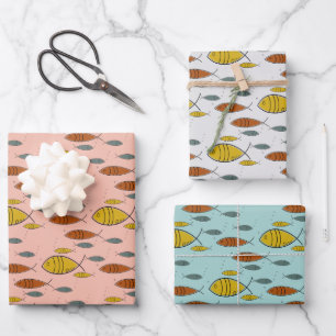 Feuille De Papier Cadeau Poisson moderne moyen siècle temps atomique rose b