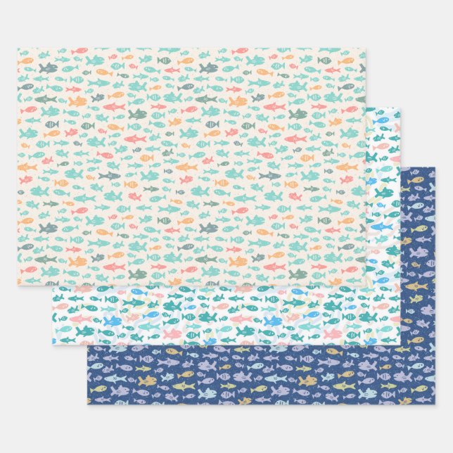 Feuille De Papier Cadeau Poisson Nautique Motifs marins (Lot)