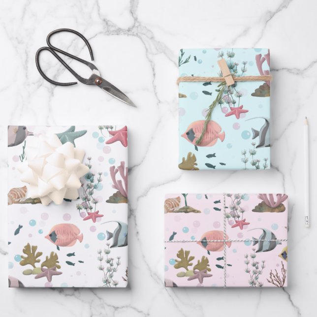 Feuille De Papier Cadeau Poisson Sous La Mer (Recto)