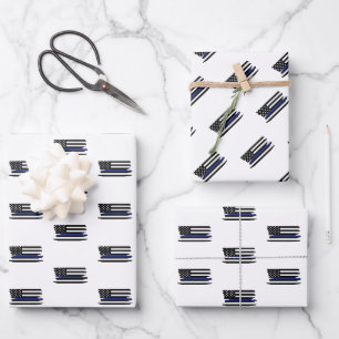 Feuille De Papier Cadeau Police Officier Mince Ligne Bleue Police Police Co