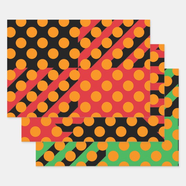 Feuille De Papier Cadeau Polka moderne Jaune, Bleu Rouge Citrouille Orange (Lot)