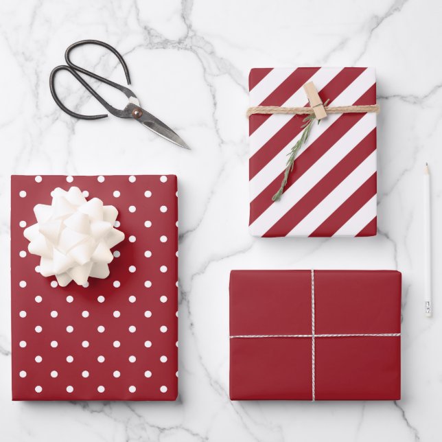 Feuille De Papier Cadeau Polka rouge et blanc point et Noël rayé (Recto)