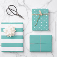 Polka vert turquoise point large rayé et solide
