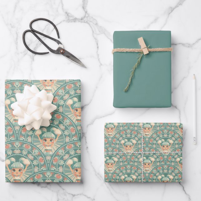 Feuille De Papier Cadeau Pom-pom girl De Sage Et De Sable Rétro Mandala Dec (Recto)