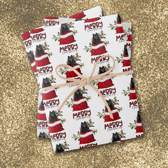 Feuille De Papier Cadeau Poméranien noir en sac cadeau de vacances (Créateur téléchargé)