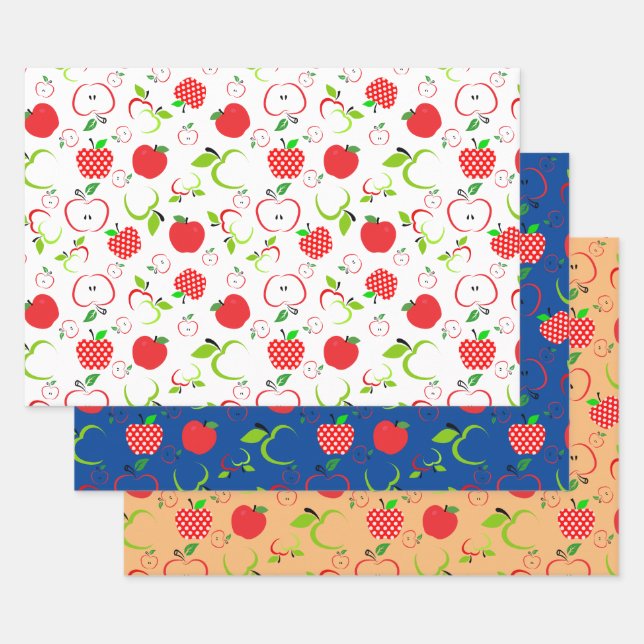 Feuille De Papier Cadeau Pommes rouges et vertes (Lot)