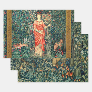 FEUILLE DE PAPIER CADEAU POMONA TENANT DES FRUITS EN VERDURE, ANIMAUX FORES
