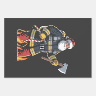 Feuille De Papier Cadeau Pompier Camion de pompiers Sapin de Noël Père Noël