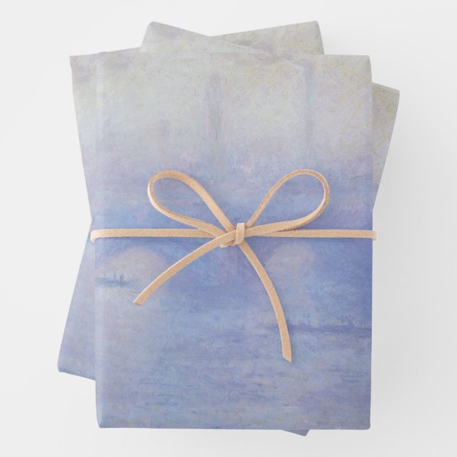 Feuille De Papier Cadeau Pont Waterloo, effet Mist par Claude Monet (En situation)