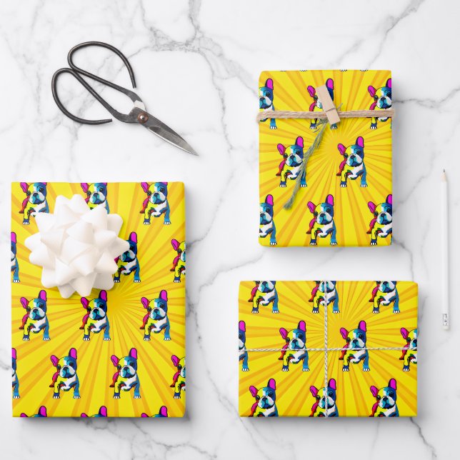 Feuille De Papier Cadeau Pop Art Bulldog français (Recto)