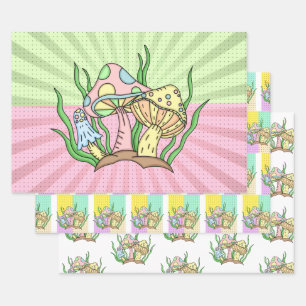 Feuille De Papier Cadeau Pop Art rose et Jaune Retro Champhroom Anniversair