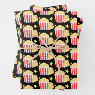 Feuille De Papier Cadeau Popcorn Et Billets De La Nuit Du Film