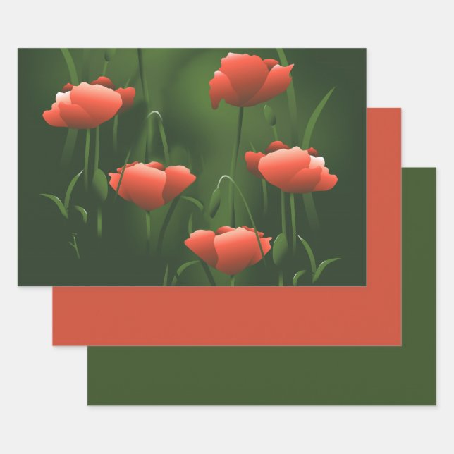 Feuille De Papier Cadeau Poppies Poppies Floral (Lot)
