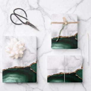 Feuille De Papier Cadeau Porte verte Marbre blanc émeraude dorée