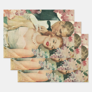 Feuille De Papier Cadeau Portrait de mariage vintage, mariée rétro et chamb