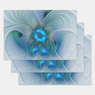 Feuille De Papier Cadeau Position, Abstrait bleu turquoise fractal