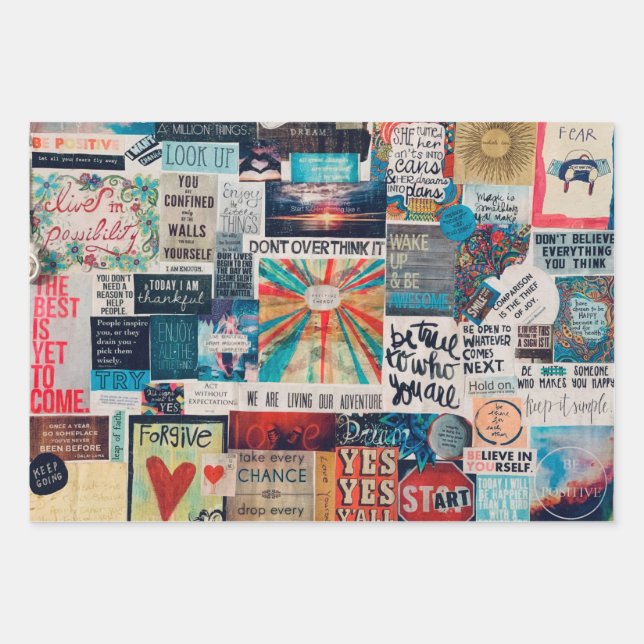 Feuille De Papier Cadeau Positive Vibes Collage Wrapping Paper (Devant)