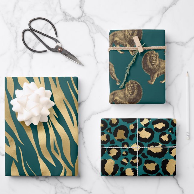Feuille De Papier Cadeau Poster de animal africain turquoise et Gold (Recto)