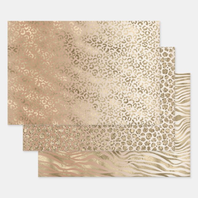 Feuille De Papier Cadeau Poster de animal Léopard Or Peach Creamy (Lot)