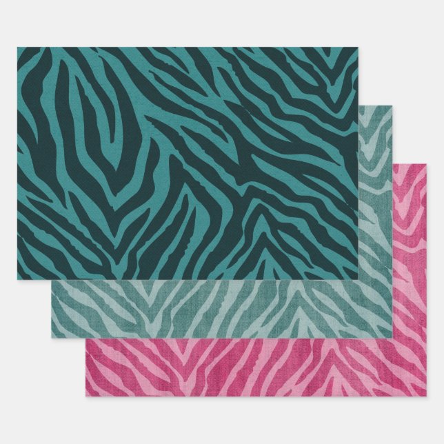 Feuille De Papier Cadeau Poster de animal turquoise Green Zebra (Lot)
