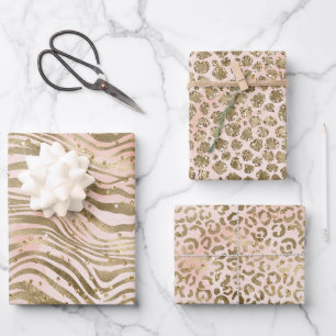 Feuille De Papier Cadeau Posters de animaux étincelants brillants rose or  