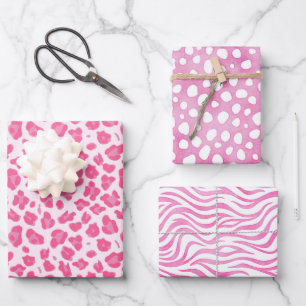 Feuille De Papier Cadeau Posters de animaux roses : Leopard, Cheetah & Zebr