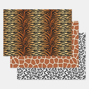 Feuille De Papier Cadeau posters de animaux, Tigre, Giraffe et Cheetah 