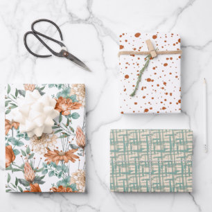 Feuille De Papier Cadeau Pots orange brûlés Floral Green Weave Motif
