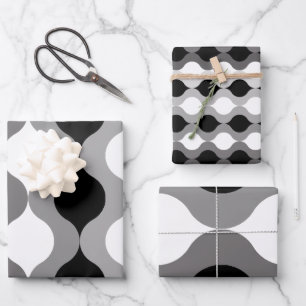 Feuille De Papier Cadeau Pots rétro noir blanc gris