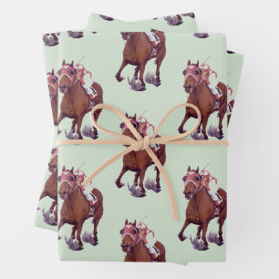 Feuille De Papier Cadeau Poulain Pur-Sang Gagne la Course