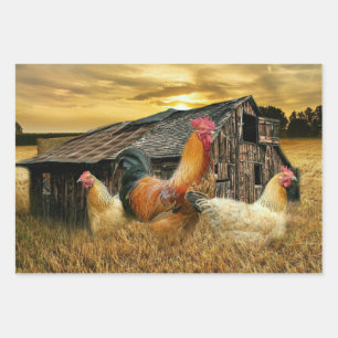 Feuille De Papier Cadeau Poules de coq Russe Grotte Coop