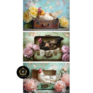 Feuille De Papier Cadeau Poulet Chic Farmhouse & Découpage de pivoine