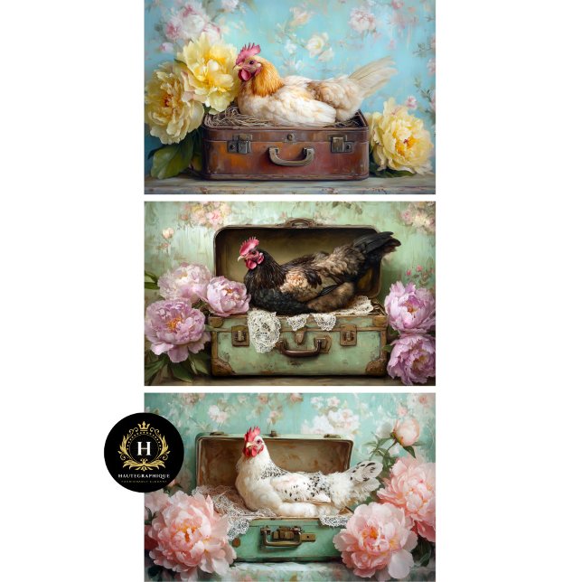 Feuille De Papier Cadeau Poulet Chic Farmhouse & Découpage de pivoine (Créateur téléchargé)