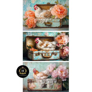 Feuille De Papier Cadeau Poulet Chic Farmhouse & Découpage de pivoine
