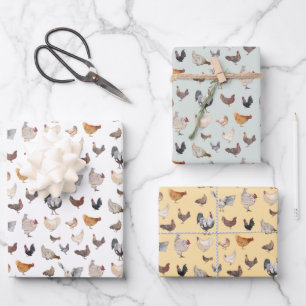 Feuille De Papier Cadeau Poulet motif heureux