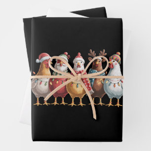 Feuille De Papier Cadeau Poulets de Noël Cadeau de poulet de Noël Amateur d