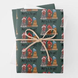 Feuille De Papier Cadeau Poulets joyeux et lumineux Noël Animal de ferme
