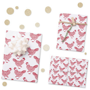 Feuille De Papier Cadeau Poulets rouges Hen