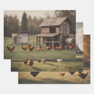 Feuille De Papier Cadeau Poulets rustiques