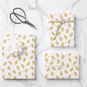 Feuille De Papier Cadeau Poussins Mignons Cœurs Kawaii
